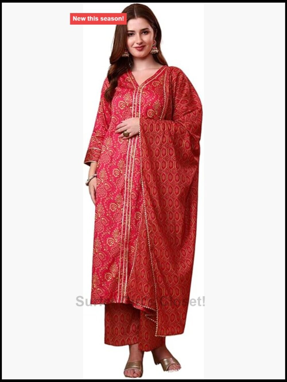 Cotton Satin Printed Kurta Palazzo Set with Dupatta